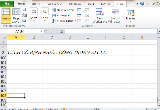 Cách giữ cố định nhiều dòng trong Excel
