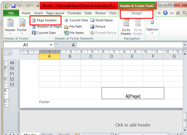 Cách chèn số trang trong Excel