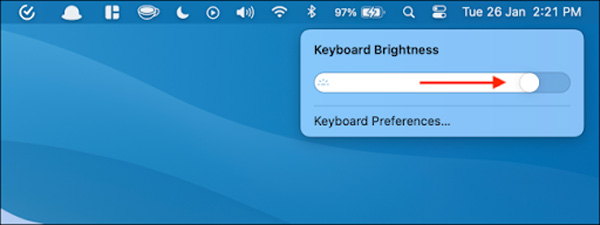Kéo thanh trượt để tăng giảm độ sáng bàn phím Macbook