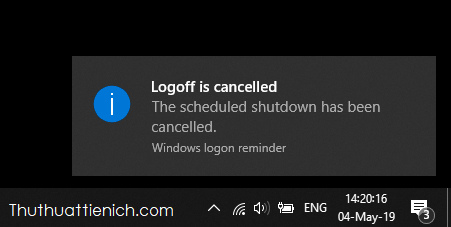 Windows sẽ thông báo bạn đã hủy lệnh thành công