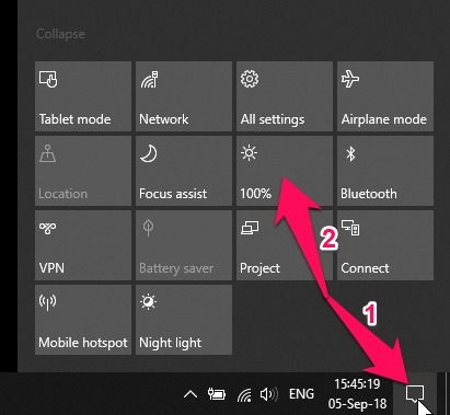 Tăng giảm độ sáng màn hình nhanh trên Windows 10