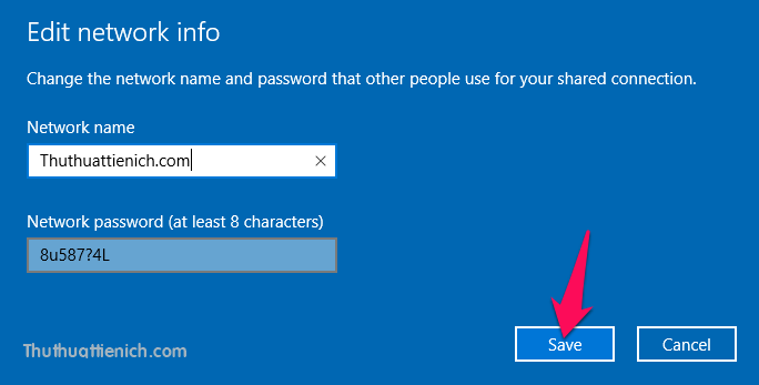Điền tên và mật khẩu (ít nhất 8 ký tự) bạn muốn rồi nhấn nút Save
