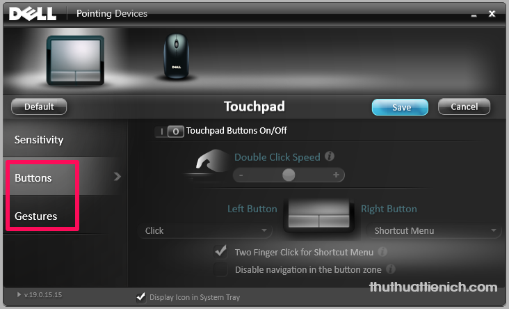 Các tùy chỉnh khác trong Touchpad settings