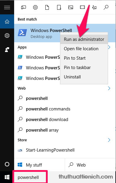 Mở Windows PowerShell với quyền Admin