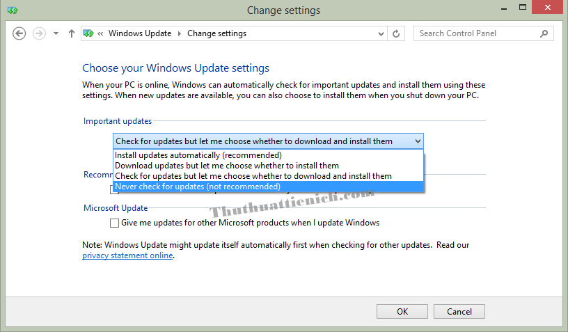 Thay đổi cách Windows cập nhật trong phần Important updates