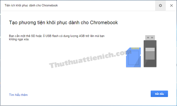 Tiện ích khôi phục dành cho Chromebook được mở