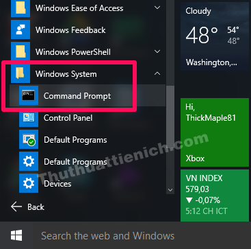 Tìm đến Windows System, nhấn đúp để mở. Lúc này sẽ xuất hiện công cụ Command Prompt