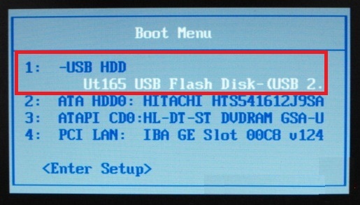 Chọn boot từ USB nhé ( là lựa chọn có chữ USB...).