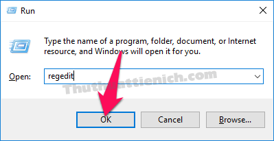 Nhấn tổ hợp phím Windows + R sau đó nhập lệnh regedit