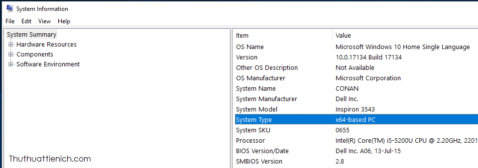 Xem máy tính đang sử dụng Windows 32-bit (x86) hay Windows 64-bit (x64) trong phần System Type