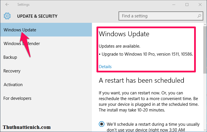 Chọn Windows Update