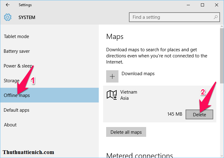 Cách xóa bản đồ offline đã tải về Windows 10