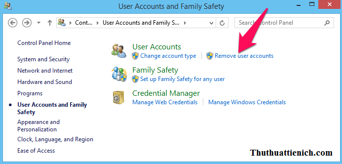 Nhấn vào dòng Remove user accounts