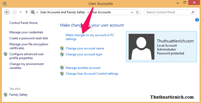 Nhấn vào dòng Make changes to my account in PC settings