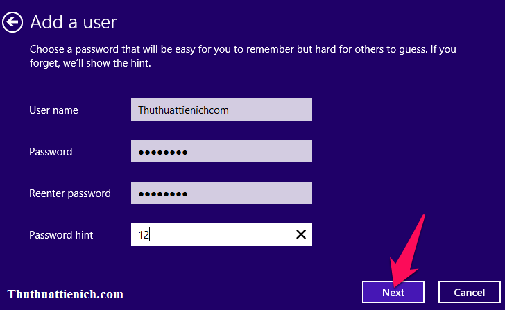 Nhập tên người dùng và mật khẩu rồi nhấn nút Next