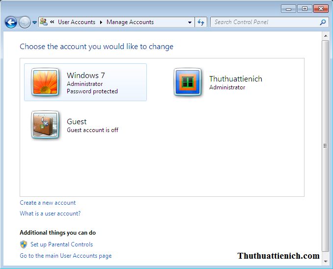 Tạo người dùng mới trên Windows 7 thành công