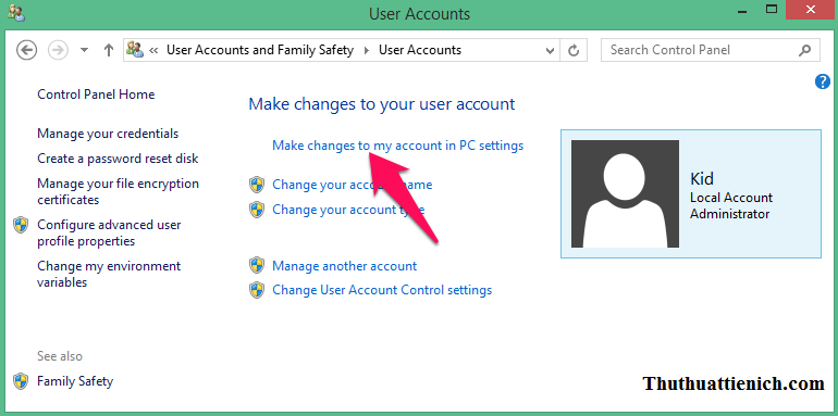 Nhấn vào dòng Make changes to my account in PC settings
