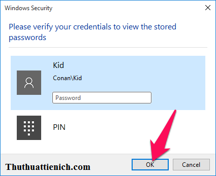Nhập mật khẩu rồi nhấn nút OK