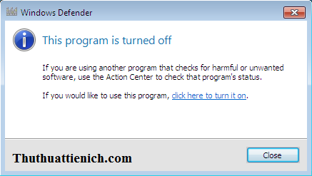 Windows Defender đã được tắt