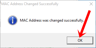Thông báo đổi địa chỉ MAC thành công