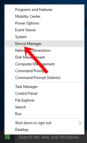 Nhấn chuột phải vào nút Start chọn Device Manager