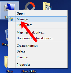 Nhấn chuột phải lên biểu tượng My Computer (This PC) chọn Manager