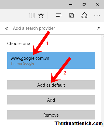 Chọn www.google.com.vn rồi nhấn nút Add as default