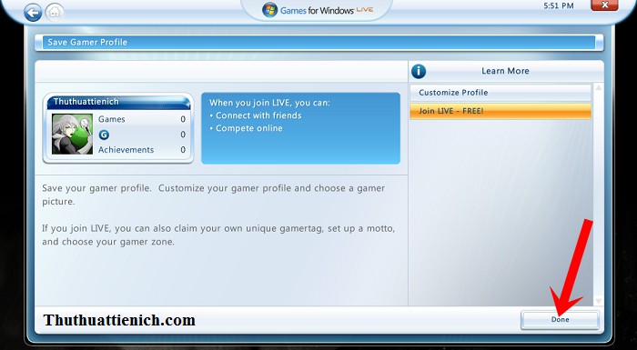 Cách tạo một tài khoản Game For Windows Live chơi game Offline