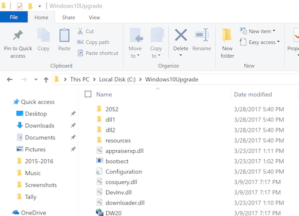 Delte Thư mục nâng cấp Windows 10