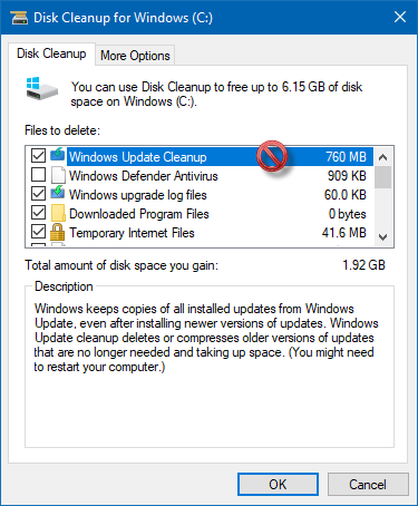 Disk Cleanup bị kẹt trên Windows Update Cleanup