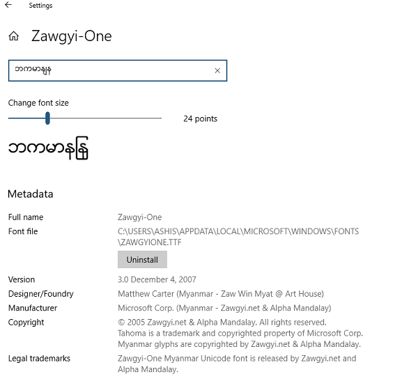 Cài đặt Phông chữ Zawgyi trong Windows 10 (Myanmar/Miến Điện)
