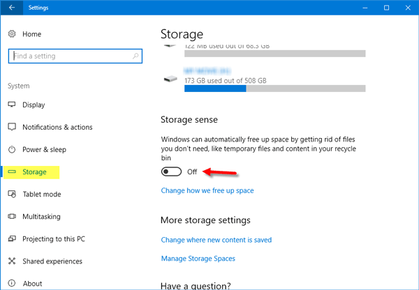 Định cấu hình Storage Sense trong Windows 10