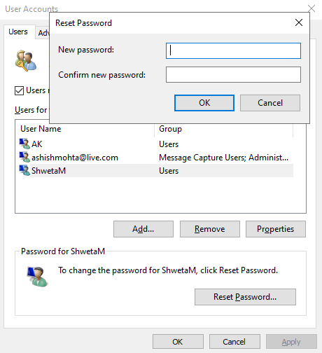 thay đổi mật khẩu của người dùng khác trong Windows 10