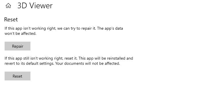 Đặt lại ứng dụng sửa chữa Windows 10 UWP