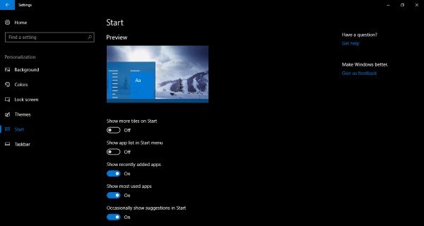 Ẩn danh sách ứng dụng khỏi menu Start của Windows 10
