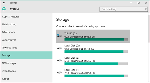 Storage Sense trong Windows 10