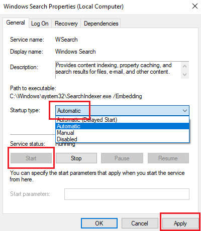 Thay đổi loại dịch vụ của Windows Serach