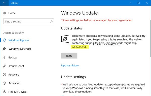 Lỗi cập nhật Windows 10 0x8024a105