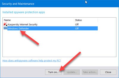 Bật hoặc khởi động Windows Defender 5