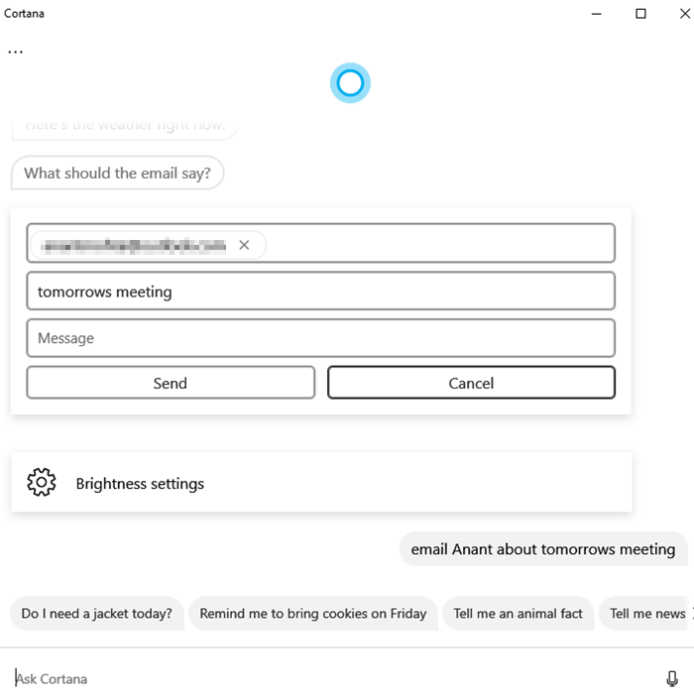 kỹ năng email Cortana