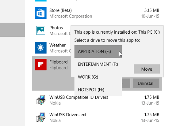 Di chuyển các ứng dụng Windows 10 sang Drive-3 khác