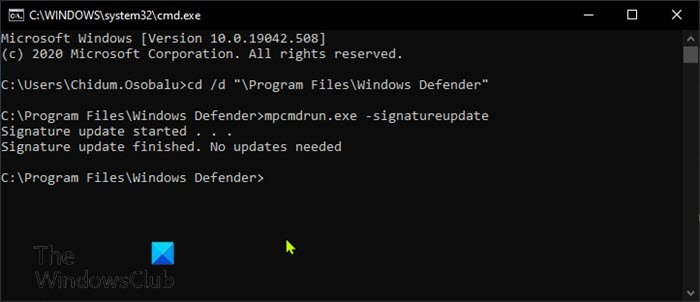Cập nhật Windows Defender qua Command Prompt
