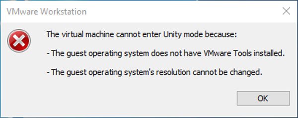 VMware Workstation không vào được chế độ Unity