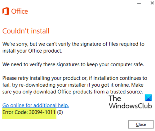 Mã lỗi Microsoft Office 30094-1011