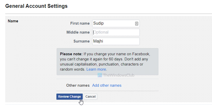Cách thay đổi tên của bạn trên trang web Facebook