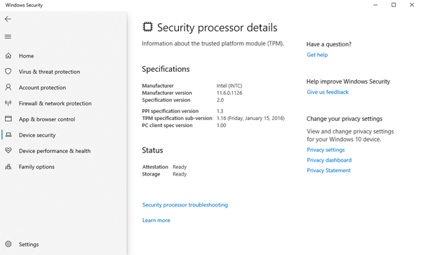 Security Settings Windows trong Windows 10