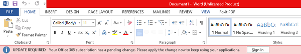 “Thông báo tài khoản” xuất hiện trong Office sau khi chuyển đổi gói Office 365