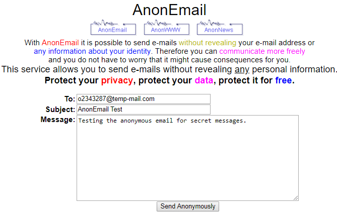 anonmail- email dùng một lần miễn phí