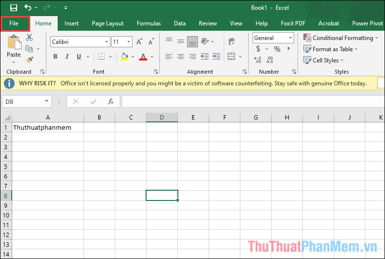 Mở mục File trên Excel