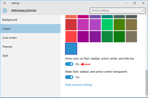 Nhận các thanh tiêu đề màu trong Windows 10